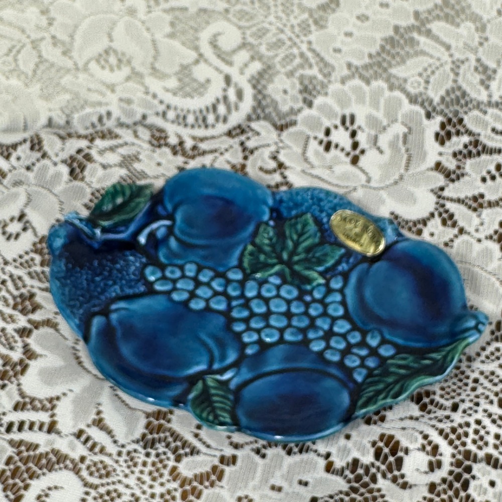 Vintage Inarco Japan Mood Indigo Blue Fruit Ceramic Trinket Dish E-2378 MCM